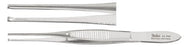 Miltex - Tissue Forceps Iris 4 Inch Length OR Grade German Stainless Steel NonSterile NonLocking Thumb Handle Straight Serrated Tips with 1 X 2 Teeth - 18-786