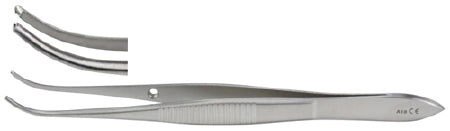 Miltex Miltex Tissue Forceps Iris 4 Inch OR Grade Stainless Steel (German) NonSterile NonLocking Thumb Handle Half Curved Serrated Tips w/1 X 2 Teeth - 18-788
