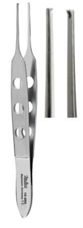 Miltex Miltex Tissue Forceps Bishop-Harmon 3-3/8 Inch OR Grade Stainless Steel (German) NonSterile NonLocking Fenestrated Thumb Handle Straight Serrated Tips w/1 X 2 Teeth - 18-867
