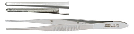Miltex - Dressing Forceps Bonaccolto 4 Inch Length OR Grade German Stainless Steel NonSterile NonLocking Thumb Handle Straight Serrated Tip - 18-971