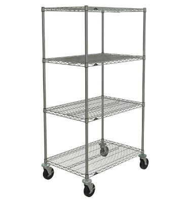 Metro Crash Super Erecta 4-Shelf Industrial Wire Shelving Stem Caster Cart - Chrome - Silver