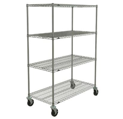 Metro Crash Super Erecta 4-Shelf Industrial Wire Shelving Stem Caster Cart - Chrome - Silver