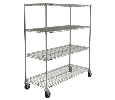 Metro Crash Super Erecta 4-Shelf Industrial Wire Shelving Stem Caster Cart - Chrome - Silver