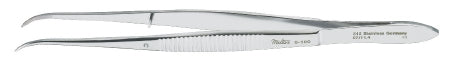 Miltex - Dressing Forceps 5 Inch Length OR Grade German Stainless Steel NonSterile NonLocking Thumb Handle Curved Narrow Fine, Serrated Tip - 6-100