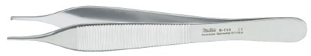 Miltex Miltex Tissue Forceps Hudson-Ewald 4-3/4 Inch OR Grade Stainless Steel (German) NonSterile NonLocking Thumb Handle Straight Serrated Tips w/1 X 2 Teeth - 6-114