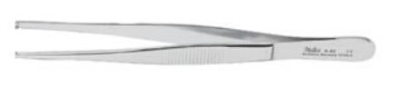 Integra Lifesciences - Tissue Forceps 4-1/2 Inch Length Surgical Grade Stainless Steel NonSterile NonLocking Thumb Handle Straight Serrated Tips with 2 X 3 Teeth - 6-90