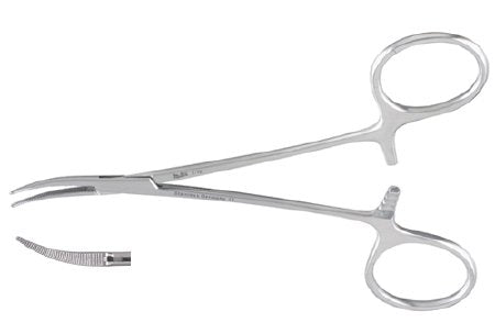 Miltex - Hemostatic Forceps Halsted-Mosquito 5 Inch Length OR Grade German Stainless Steel NonSterile Ratchet Lock Finger Ring Handle Curved Serrated Tips - 7-10