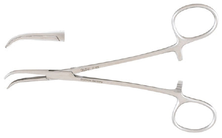 Miltex - Hemostatic Forceps Dandy 5-1/2 Inch Length OR Grade German Stainless Steel NonSterile Ratchet Lock Finger Ring Handle Curved Serrated Tip - 7-102