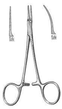 Miltex Miltex Hemostatic Forceps Packer-Mosquito 5 Inch OR Grade Stainless Steel (German) NonSterile Ratchet Lock Finger Ring Handle Curved Serrated Tips - 43658