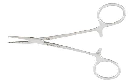 Miltex Miltex Hemostatic Forceps Halsted-Mosquito 5 Inch OR Grade Stainless Steel (German) NonSterile Ratchet Lock Finger Ring Handle Straight Serrated Tips w/1 X 2 Teeth - 43660