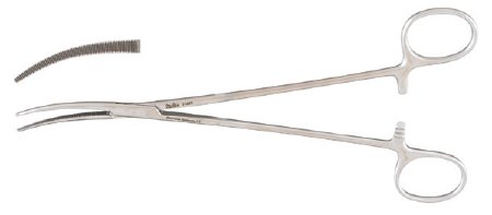 Miltex Miltex Hemostatic Forceps Mosquito 8-1/4 Inch OR Grade Stainless Steel (German) NonSterile Ratchet Lock Finger Ring Handle Curved Delicate Serrated Tips - 7-252
