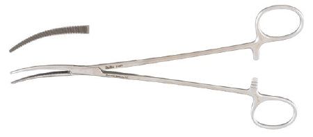 Miltex - Hemostatic Forceps Mosquito 8-1/4 Inch Length OR Grade German Stainless Steel NonSterile Ratchet Lock Finger Ring Handle Curved Delicate Serrated Tips - 7-252