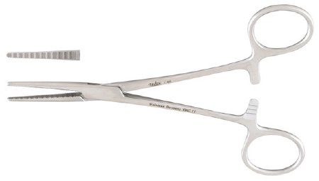 Integra Lifesciences - Forceps Lahey 5-1/2 Inch Length Surgical Grade Stainless Steel NonSterile Ratchet Lock Finger Ring Handle Straight Serrated Tip - 7-60
