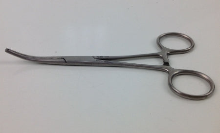 Miltex Miltex Hemostatic Forceps Kocher 5-1/2 Inch OR Grade Stainless Steel (German) NonSterile Ratchet Lock Finger Ring Handle Curved Serrated Tips w/1 X 2 Teeth - 25020