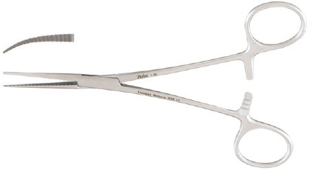 Miltex Miltex Hemostatic Forceps Coller 6-1/4 Inch OR Grade Stainless Steel (German) NonSterile Ratchet Lock Finger Ring Handle Curved Delicate Serrated Tips - 33420