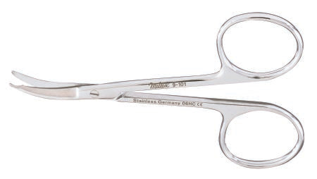 Miltex Stitch Scissors  Shortbent 3-1/2 Inch Length Or Grade German Stainless Steel Nonsterile Finger Ring Handle Curved Blade Blunt Tip / Blunt Tip - 9-101