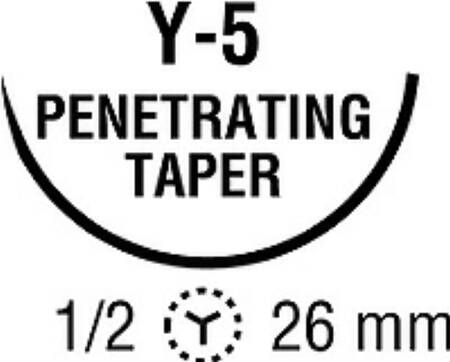 Ti•Cron - Suture with Needle Nonabsorbable Coated Blue Suture Braided Polyester Size 0 30 Inch Suture Double-Armed 26 mm Length 1/2 Circle Taper Point Needle - 88863202-61