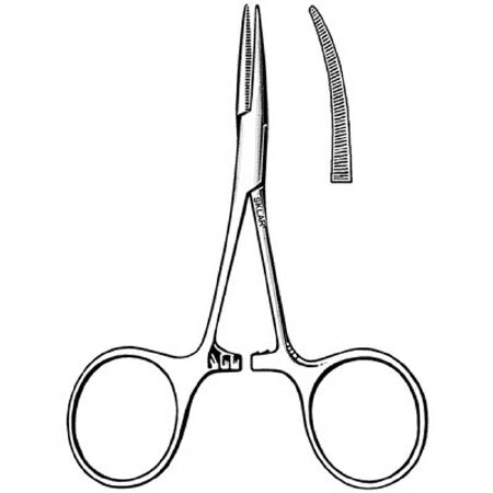 Sklar - Hemostatic Forceps Hartmann-Mosquito 3-1/2 Inch Length Surgical Grade Stainless Steel NonSterile Ratchet Lock Finger Ring Handle Curved Serrated Tip - 17-1232