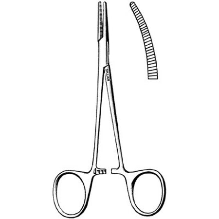 Sklar Sklar Hemostatic Forceps Halsted-Mosquito 5 Inch Premium OR Grade Stainless Steel NonSterile Ratchet Lock Finger Ring Handle Curved Serrated Tips w/1 X 2 Teeth - 17-1750