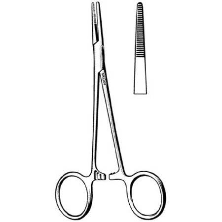 Sklar Sklar Hemostatic Forceps Providence Hospital 5-1/2 Inch Surgical Grade Stainless Steel NonSterile Ratchet Lock Finger Ring Handle Straight Serrated Tip - 17-1855