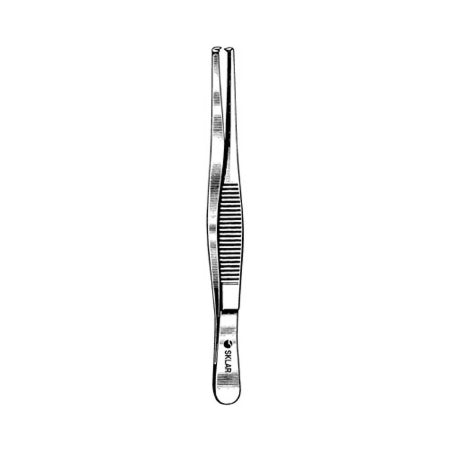 Sklar - Tissue Forceps 4-1/2 Inch Length Surgical Grade Stainless Steel NonSterile NonLocking Thumb Handle Straight Serrated Tips with 1 X 2 Teeth - 19-1245