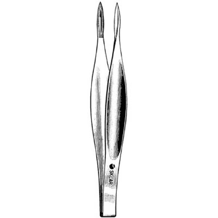 Sklar Sklar Splinter Forceps Feilchenfeld 4-1/2 Inch Surgical Grade Stainless Steel NonSterile NonLocking Thumb Handle Straight Sharp Serrated Tips w/Groove - 19-2945