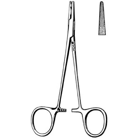 Sklar - Needle Holder 5 Inch Length Straight Serrated Tip Finger Ring Handle - 20-1751