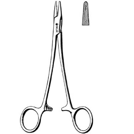 Sklar - Needle Holder 5-1/4 Inch Length Straight Serrated Tip Finger Ring Handle - 20-2052