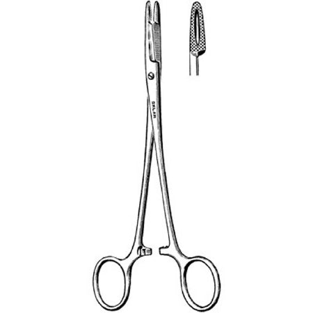 Sklar - Needle Holder 5-1/2 Inch Length Straight Serrated Tip Finger Ring Handle - 20-2755