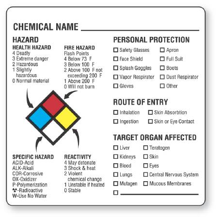 United Ad Label Pre-Printed Label Warning Label Hazardous Chemical Warning Chart White 2-1/2 X 2-1/2 Inch - ULES009