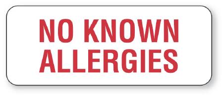 United Ad Label UAL Pre-Printed Label Allergy Alert No Known Allergies White 7/8 X 2-1/4 Inch - ULHN279