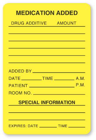 UAL - Pre-Printed Label Anesthesia Label Yellow Paper Medication Added Patient_rm#_Drug_Amount_ Black Medication Instruction 2 X 3 Inch - ULHH503