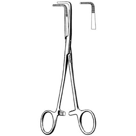 Sklar - Forceps Mixter 5-1/2 Inch Length Surgical Grade Stainless Steel NonSterile Ratchet Lock Finger Ring Handle Angled Right Angled, Serrated Tip - 22-3255