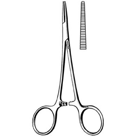 Sklar - Hemostatic Forceps Halsted-Mosquito 5 Inch Length Surgical Grade Stainless Steel NonSterile Ratchet Lock Finger Ring Handle Straight Serrated Tip - 23-2105