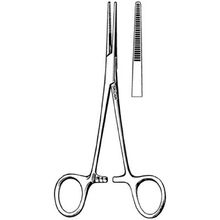 Sklar Forceps Kelly 5-1/2 Inch Surgical Grade Stainless Steel NonSterile Ratchet Lock Finger Ring Handle Straight Serrated Tip - 17-2055
