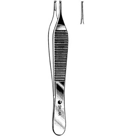 Sklar Sklar Tissue Forceps Adson 4-3/4 Inch Premium OR Grade Stainless Steel NonSterile NonLocking Thumb Handle Straight Cross Serrated Tips w/1 X 2 Teeth - 50-3048