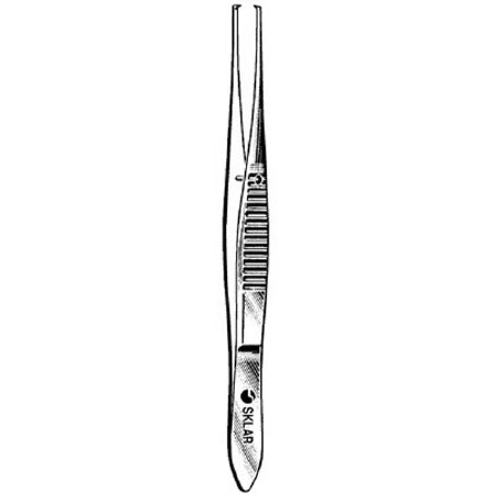 Sklar Tissue Forceps Iris 4 Inch Premium OR Grade Stainless Steel NonSterile NonLocking Thumb Handle Straight Serrated Tips w/1 X 2 Teeth - 66-3340