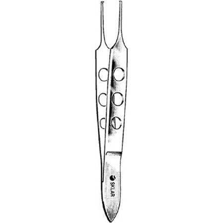 Sklar - Tissue Forceps Bishop-Harmon 3-1/2 Inch Length Surgical Grade Stainless Steel NonSterile NonLocking Fenestrated Thumb Handle Straight Serrated Tips with 1 X 2 Teeth - 66-4132