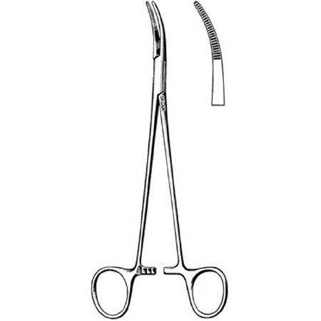 Sklar Tonsil Forceps Schnidt 7-1/2 Inch Surgical Grade Stainless Steel NonSterile Ratchet Lock Finger Ring Handle Curved Serrated Tip - 74-3075