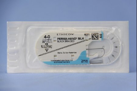 Perma-Hand - Suture with Needle Nonabsorbable Coated Black Suture Braided Silk Size 4 - 0 30 Inch Suture 1-Needle 60 mm Length Straight Conventional Cutting Needle - 621H
