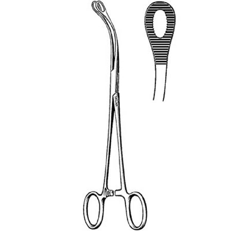 Sklar - Grasping Forceps Laufe 7-3/4 Inch Length Surgical Grade Stainless Steel NonSterile Ratchet Lock Finger Ring Handle Curved Serrated Tip - 90-7977