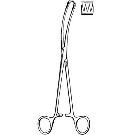 Sklar - Vulsellum Forceps Teale 9 Inch Length Surgical Grade Stainless Steel NonSterile Ratchet Lock Finger Ring Handle Curved 3 X 4 Teeth, Serrated Tip - 91-2695