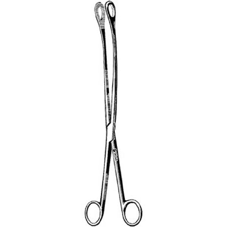 Sklar Sklar Placenta Forceps Kelly 12 Inch Surgical Grade Stainless Steel NonSterile NonLocking Finger Ring Handle Curved Serrated Fenestrated Tips - 92-5012