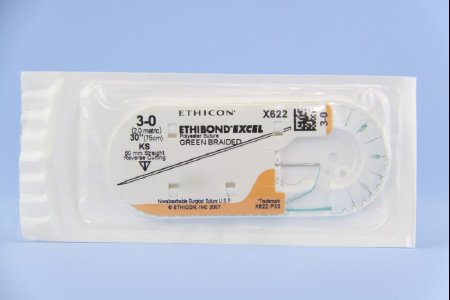 J & J Healthcare Systems Ethibond Suture with Needle Nonabsorbable Coated Green Suture Braided Polyester Size 3-0 30 Inch Suture 1-Needle 60 mm Length Straight Conventional Cutting Needle - X622H