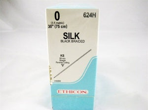 Perma-Hand - Suture with Needle Nonabsorbable Coated Black Suture Braided Silk Size 0 30 Inch Suture 1-Needle 60 mm Length Straight Conventional Cutting Needle - 624H