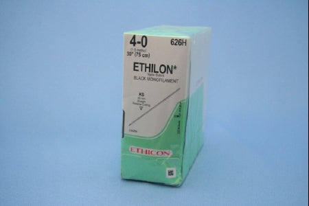 J & J Healthcare Systems Ethilon Suture with Needle Nonabsorbable Uncoated Black Suture Monofilament Nylon Size 4-0 30 Inch Suture 1-Needle 60 mm Length Straight Conventional Cutting Needle - 626H