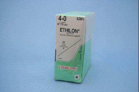 Ethilon - Suture with Needle Nonabsorbable Uncoated Black Suture Monofilament Nylon Size 4 - 0 30 Inch Suture 1-Needle 60 mm Length Straight Conventional Cutting Needle - 626H
