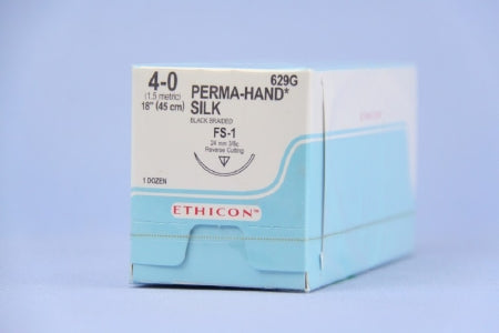 J & J Healthcare Systems Perma-Hand Suture with Needle Nonabsorbable Coated Black Suture Braided Silk Size 4-0 18 Inch Suture 1-Needle 24 mm Length 3/8 Circle Reverse Cutting Needle - 629G