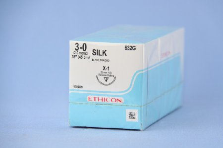Perma-Hand - Suture with Needle Nonabsorbable Coated Black Suture Braided Silk Size 3 - 0 18 Inch Suture 1-Needle 22 mm Length 1/2 Circle Reverse Cutting Needle - 632G