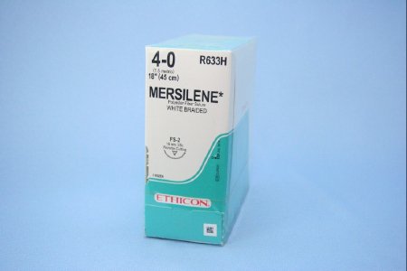 J & J Healthcare Systems Mersilene Suture with Needle Nonabsorbable Uncoated White Suture Braided Polyester Size 4-0 18 Inch Suture 1-Needle 19 mm Length 3/8 Circle Reverse Cutting Needle - R633H